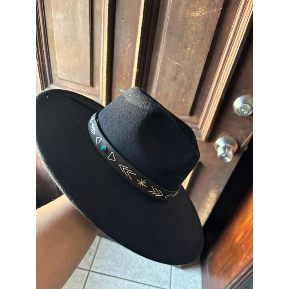 Frye Black Wide Brim Western Rancher Hat Boho Cowboy Southwestern OSFM